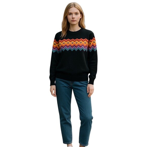 Oxknitstore Sweaters - Oxknitstore Fair Isle Print Cotton Crewneck Sweater Black Size 2X NWT Coastal
